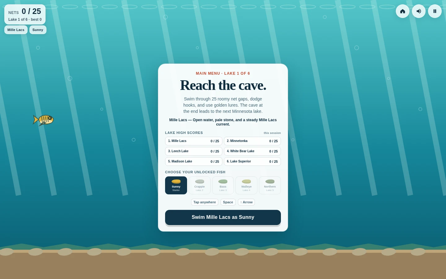 Lake Swim menu over an underwater Minnesota lake scene